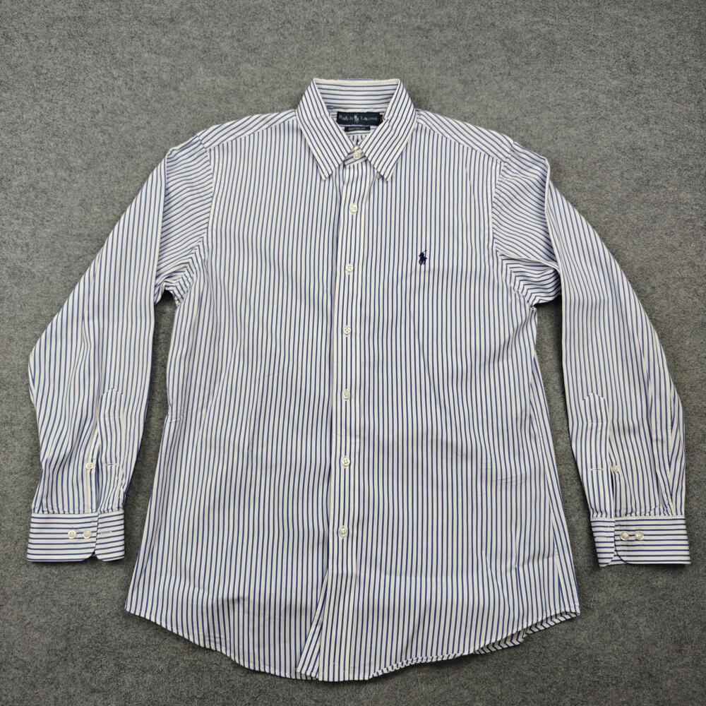 Vintage Ralph Lauren Dress Shirt Mens 15.5 Blue Striped Slim Custom Fit